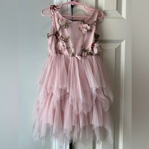 Zunie pink green hi-low 3D flower floral girl dress gown 12 14